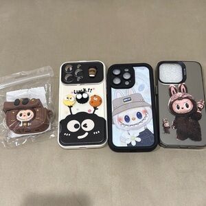 Cute Character Phone Case Set - Black, White, Gray